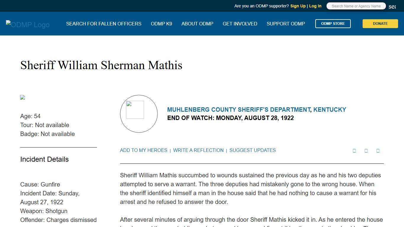 Sheriff William Sherman Mathis, Muhlenberg County Sheriff's Department, Kentucky